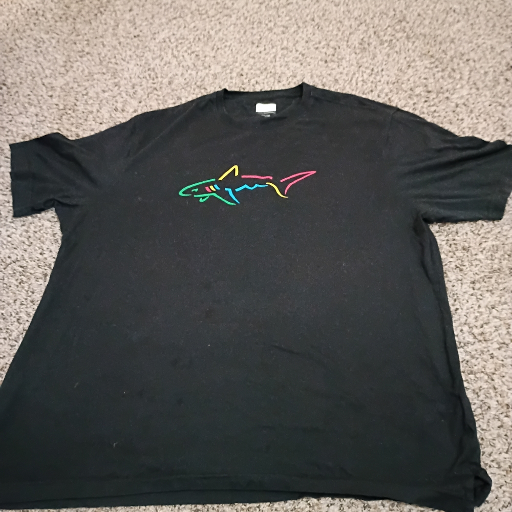 Greg Norman Collection Black Tee with Neon Shark Outline
